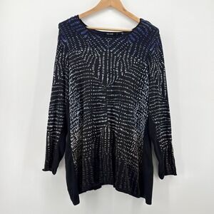NIC+ZOE Black Geometric Print Long Sleeve Lightweight Sweater Women's Plus 1X